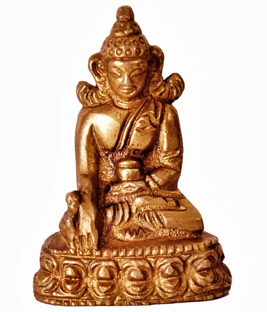 Mini Idol Lord Buddha: Solid Brass Metal Statue for Home Temple or Car Dashboard (11386)