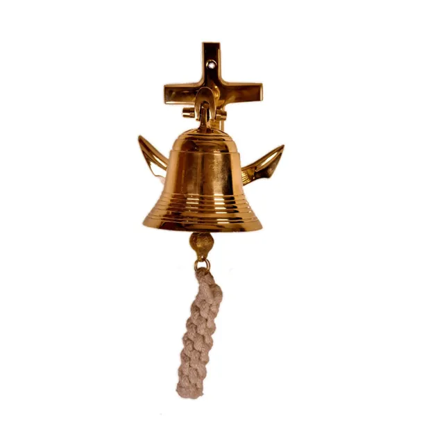 Brass Nautical Bell with Anchor Mount: Unique Pirate Ship Marine Decor Gift (11403)