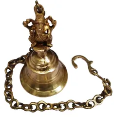 Brass Hanging Bell in Ganesha: Antique Design Heavy Temple Bell with Deep Sound (11426)