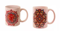 Ceramic Mug Set of 2 With Indian Rangoli Pattern, Ethnic Gift for Birthday, Anniversary (11443A)