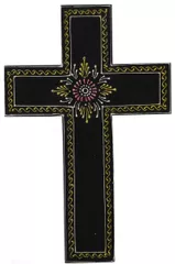 Wooden Wall Cross 'Eternity': Handpainted Mangowood Plaque, Black (11446B)