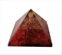 Red Jasper Orgone Pyramid with Crystal Quartz Energy Rod: Good Luck Healing Charm, Divine Spiritual Crystal Stone  (11510)