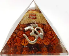 Rudraksha Om (Aum) Orgone Pyramid with Crystal Quartz Energy Points: Authentic Natural Healing Stone for Meditation & Positive Energy (11511)