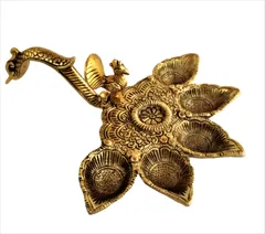 Metal Oil Lamp '5 Batti Deepam': Antique Handheld Diya for Mandir Aarti Puja (11544)