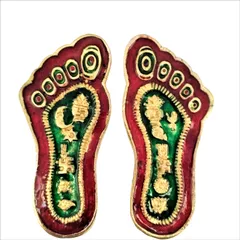 Metal Padukas/Charan: Impression Of God's Footprints In Solid Metal with Meenakari (11546)