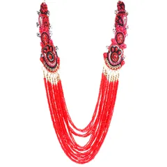 Fashion Necklace 'Regal Red' with Beads & Colorful Sequined Edges: Unique Statement Piece (30143)