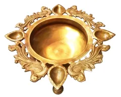 Brass Urli: Ethnic Oil Lamp & Bells Designer Bowl in Peacock Design (11559)