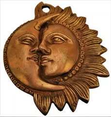 Brass Wall Hanging 'Celestial Yin-Yang': Sun-Moon Decor Statue (11561)