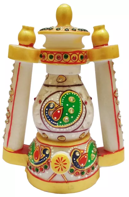 Marble Lantern: Hand Carved & Painted Decorative Electrical Lamp (11567)