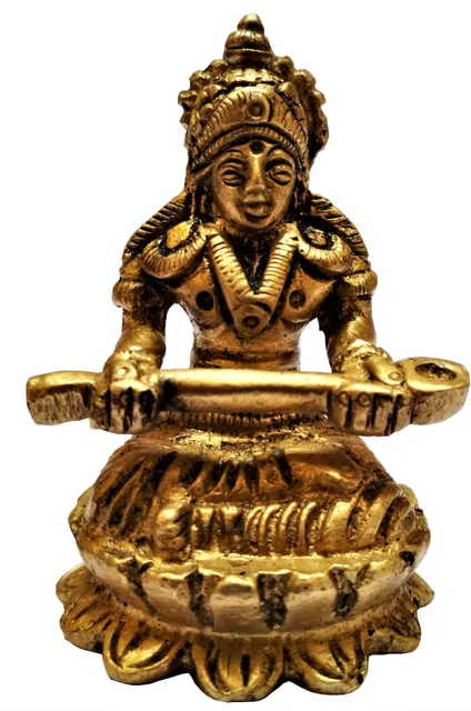 Brass Statue Devi Annapoorna: Hindu Goddess of Food & Nourishment (11583)