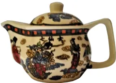 Painted Ceramic Kettle 'Orient Grace': Small 350 ml Tea Coffee Pot, Steel Strainer Included (11609)