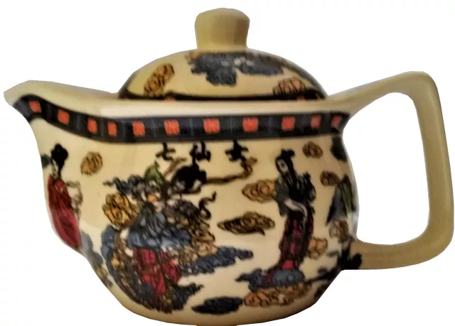 Painted Ceramic Kettle 'Orient Grace': Small 350 ml Tea Coffee Pot, Steel Strainer Included (11609)