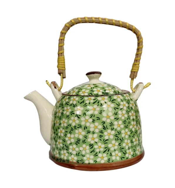 Ceramic Kettle 'Spring Bouquet':850 ml Tea Coffee Pot, Steel Strainer Included (11624A)