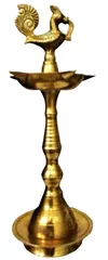 Brass Oil Lamp Kuthu Vilakku Diya Peacock Design 12 inches (11639)