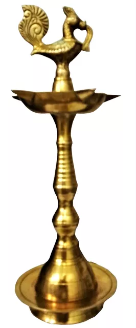 Brass Oil Lamp Kuthu Vilakku Diya Peacock Design 12 inches (11639)