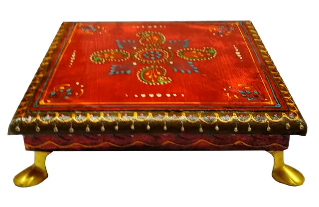 Wooden Chowki: Hand-painted Platform for God Idols in Home Temple (11653)