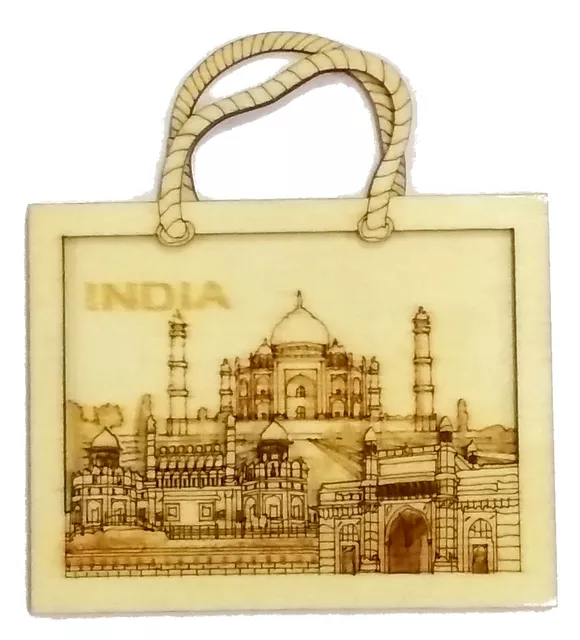 Wooden Fridge Magnet: Taj Mahal, Indian Souvenir Gift (11666)