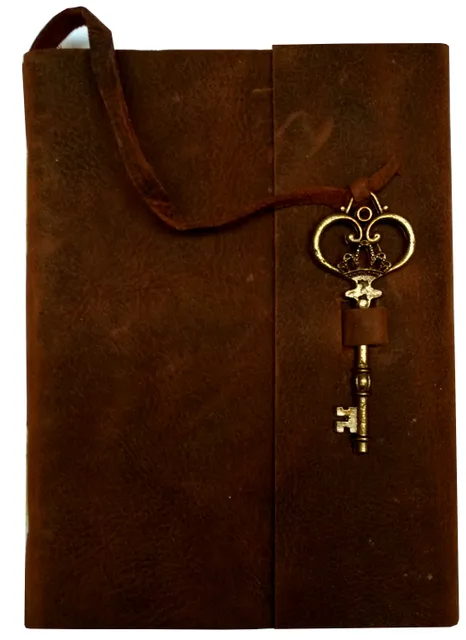 Leather Diary 'Key To Happiness': Handmade Paper Journal for Corporate Gift or Personal Memoir (11685)