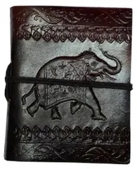 Leather Diary 'Elegant Elephant': Handmade Paper Travel Journal Pocket Notebook (11709)