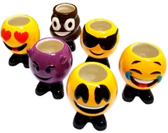 Ceramic Shot Glass Set 'Happy Emojis': Set of 6 Cups for Shots (11720)