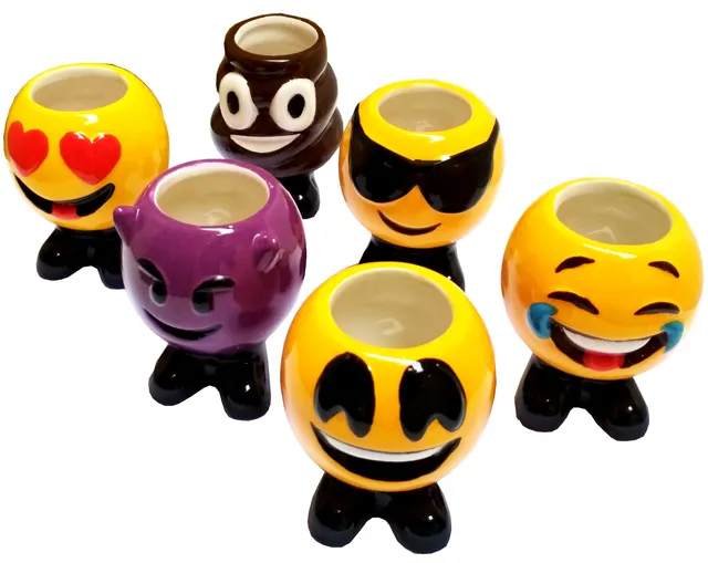 Ceramic Shot Glass Set 'Happy Emojis': Set of 6 Cups for Shots (11720)