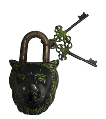Lion Shaped Brass Lock Antique Finish Handcrafted Locks for Security (10004a)