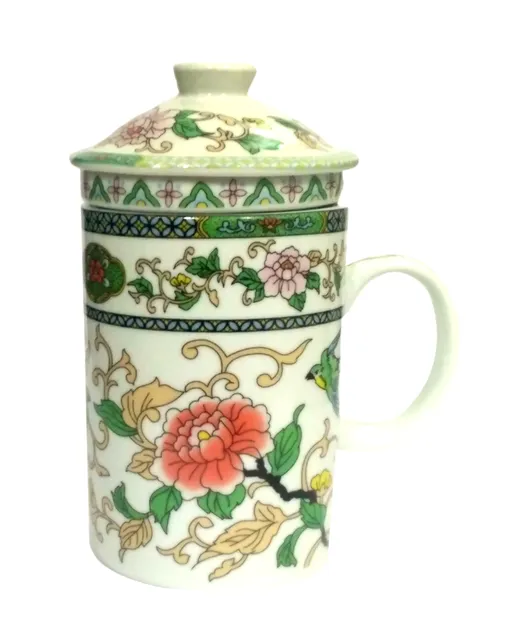 Porcelain Oriental Green Tea Mug with Infuser and Lid (11723)