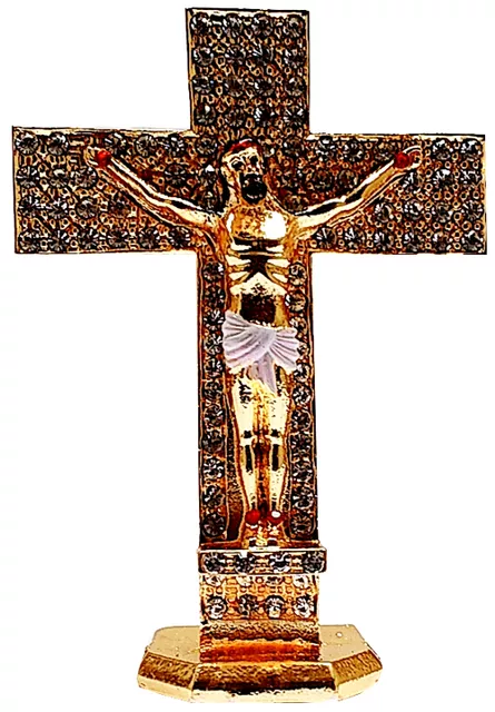 Metal Crucifix (Jesus Christ on The Cross) with Glittering Gemstones: For Home, Altar or Car (11743)