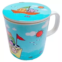 Children's Mug With Lid Cover: For Kids In High Quality Plastic Happy Animals (10723b)