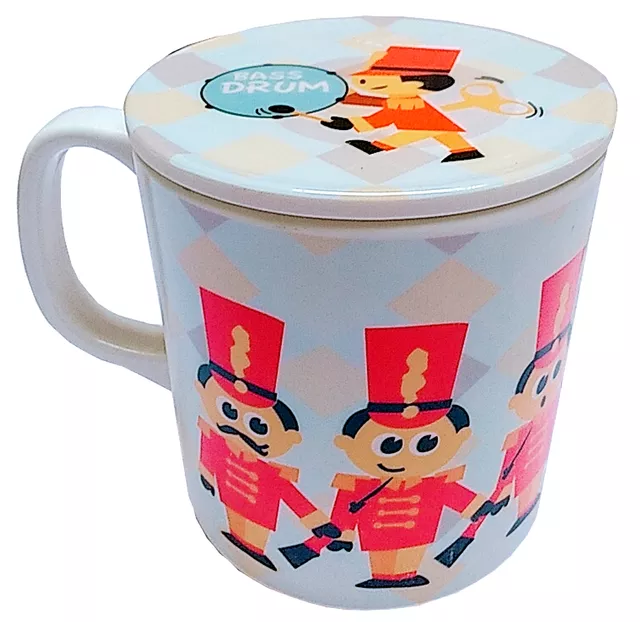 Children's Mug With Lid Cover: For Kids In High Quality Plastic Cute Guards and Soldiers (10723e)