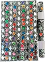 Paper Diary and Pen: Handmade Pocket Journal with Mirror-work Cover, Silver (11748)
