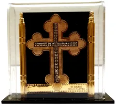 Gold Leaf Celtic Cross in Transparent Case: For Home, Altar or Car (11768)