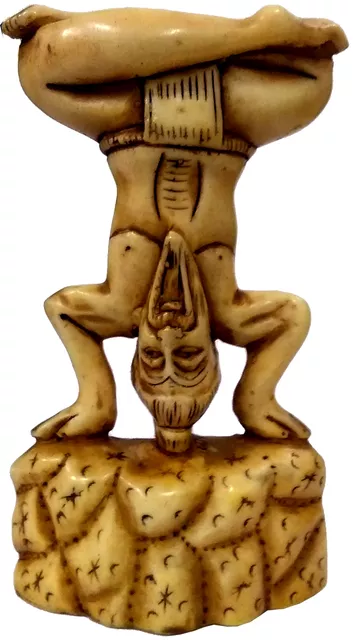 Resin Statue Yoga Guru in Padma Sheershasana or Lotus Legs Head Stand Pose: Stone Finish Decor Gift (11786)