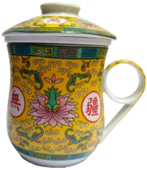Porcelain Oriental Tea Cup, Infuser & Lid 'Sacred Flower' (11799B)