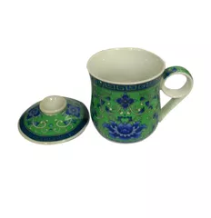 Porcelain Oriental Tea Cup, Infuser & Lid 'Forest Bloom' (11799)