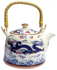 Ceramic Kettle 'Holy Dragon': 850 ml Tea Coffee Pot, Steel Strainer Included (11623A)