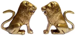 Brass Statue Set 'Imperial Lions': Collectible Wildlife Showpieces (11834)