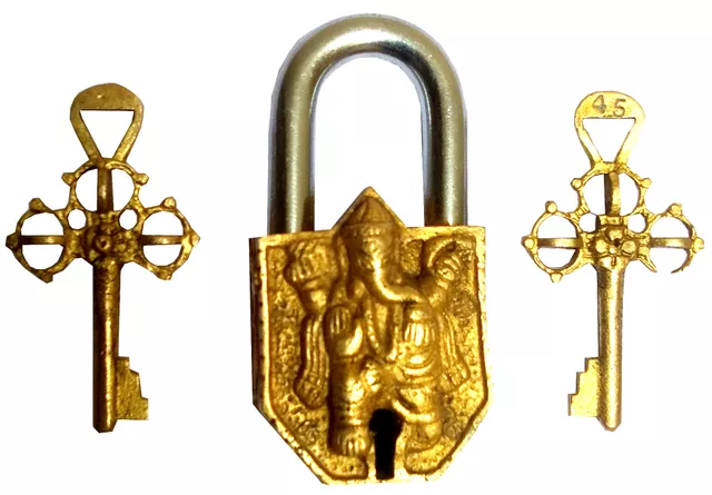 Brass Padlock Lord Ganesha: Vintage Design Small Safety Lock (11835)