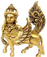Brass Idol Kamadhenu Cow 'Surabhi': Religious Sculpture for Home Temple (11844)