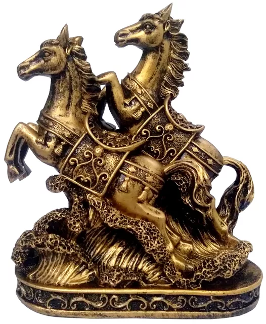 Polyresin Statue 'Galloping Horses': Copper Finish Decorative Showpiece (11856)