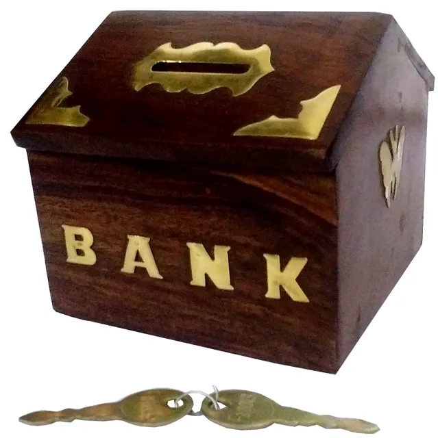 Wooden Coin Box Money Bank with Lock: For Storing Currency Notes or Coins (11873)