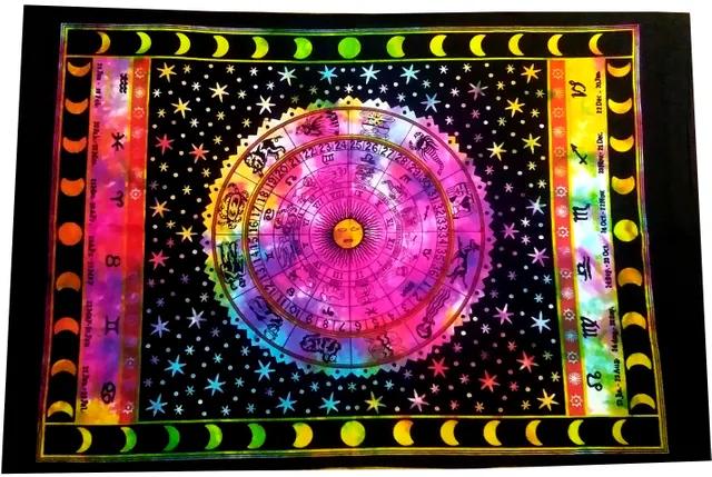 Cotton Wall Poster Beach Throw 'Zodiac - Birth Signs Cosmic Map': Bohemian Hanging Tapestry (20034)