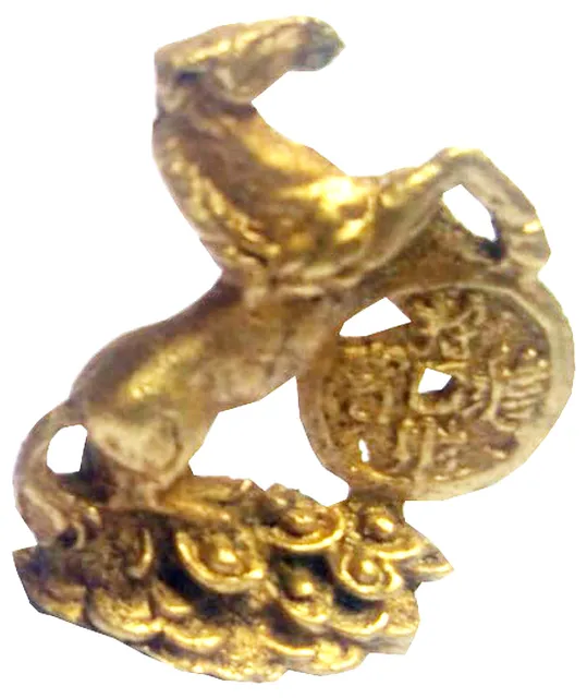 Rare Miniature Brass Statue Horse with Lucky Coin: Unique Collectible Gold Finish Fengshui Charm (11906)