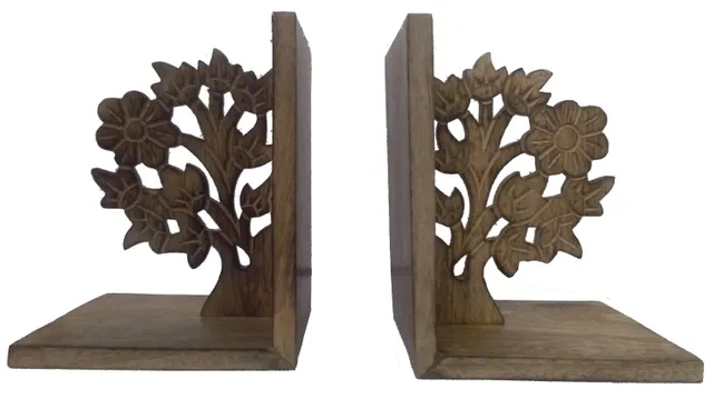 Wooden Bookends Stand Holder Bookshelf Organizer 'Wisdom Tree': Unique Decor Gift for Book Lovers (11941)