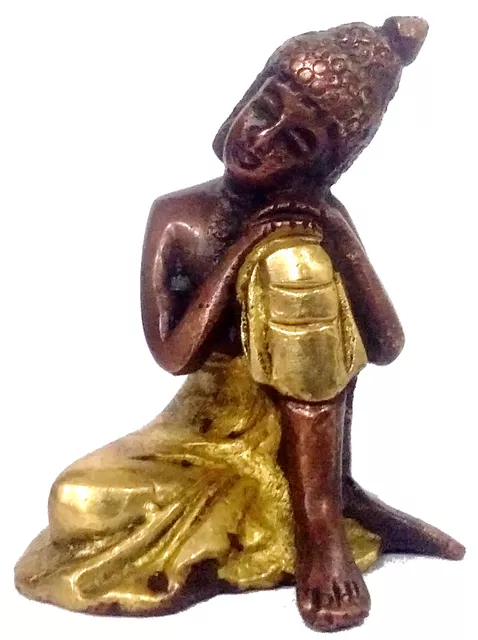 Brass Idol Resting Buddha in Unique Copper Gold Finish (11948)