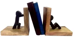 Wooden Bookends Stand Holder Bookshelf Organizer 'Teamwork': Unique Decor Gift for Book Lovers (11963)