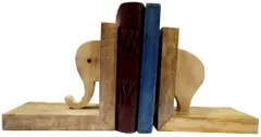 Wooden Bookends Stand Holder Bookshelf Organizer 'Broken Elephant': Unique Decor Gift for Book Lovers (11964)