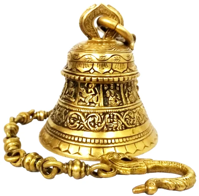 Temple Hanging Bell Lord Vishnu's Dashavatara : Rare Collection Brass Scultpure with Magnificent Carving & Deep Sound (11979)