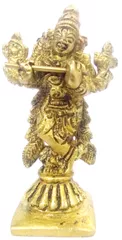 Brass Idol Lord Krishna: Small Statue for Home Temple, Office Table, or Shop Counter (11983)