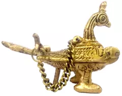 Brass Sindoor Box: Peacock Design Temple Kumkum Holder (11987)